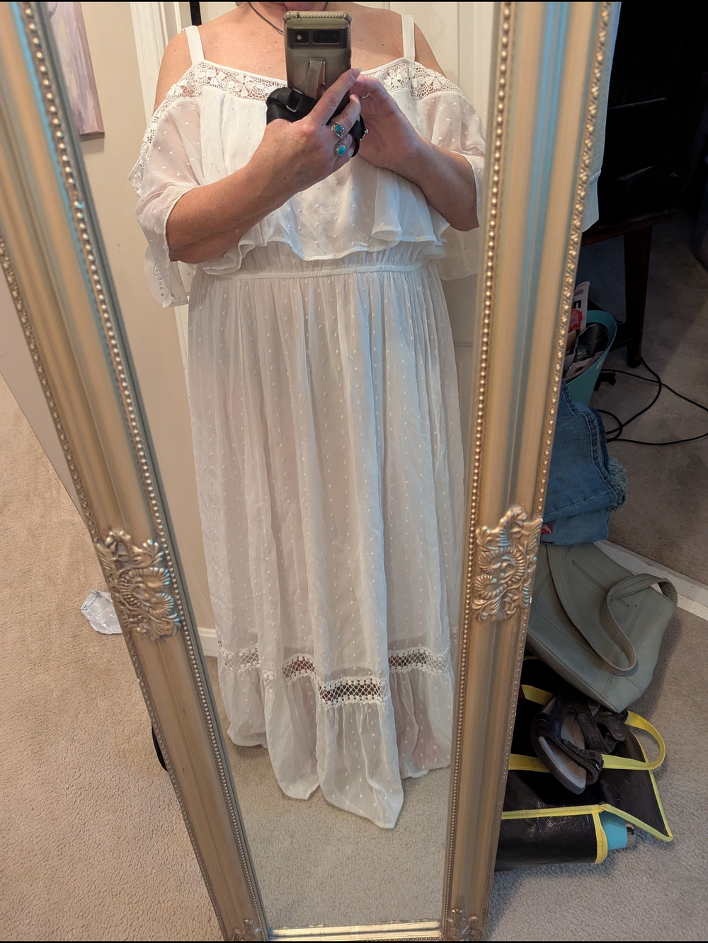 Ashley Nell Tipton White Swiss Dot Ruffle Maxi Dress